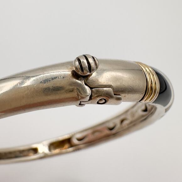 Asch Grossbardt Designer Sterling Silver 18k Gold Bangle w Onyx Moonstone Inlay - Picture 5 of 13